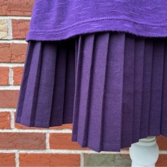 🔥 NWT Free People Cowl Neck Drop Waist Purple Black Plisse Hem Dress - Picture 3 of 12